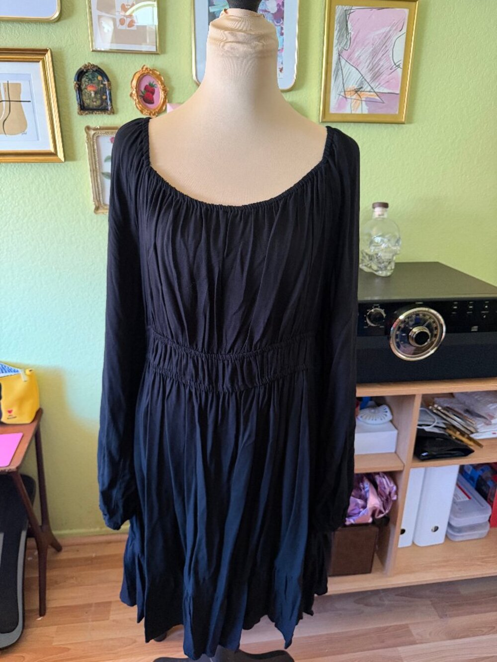 Forever 21 Black Long Sleeve Peasant Dress 2X